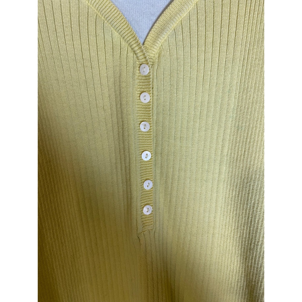 Preppy Butter Yellow Ribbed Henley Top Medium 3/4 Sleeve Y2K Cotton 00s 90s - Picture 4 of 7